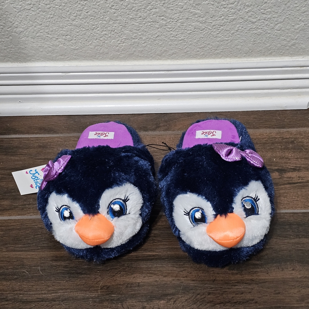 Justice Penguin Slippers with Orange Beak